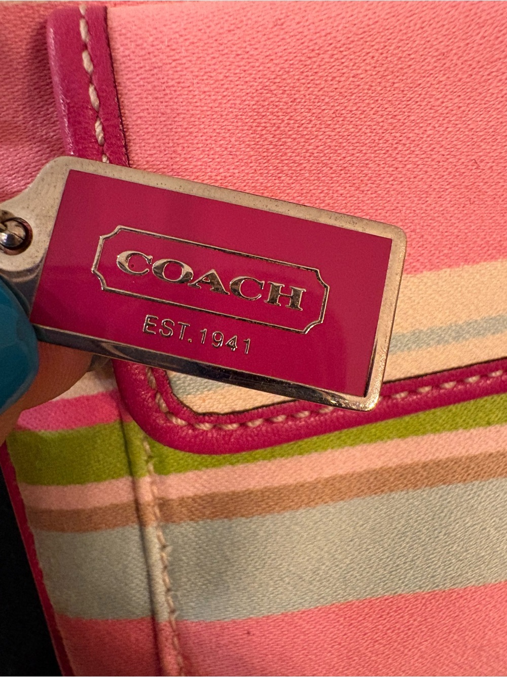 Coach Pink Striped Wristlet - Picture 9 of 13